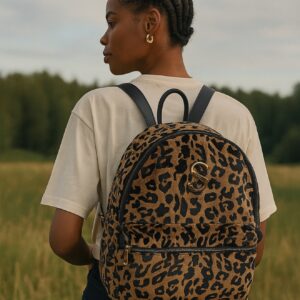 LEOPARD VELVET BROWN BACKPACK