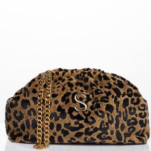 LEOPARD VELVET BROWN BUCKET BAG