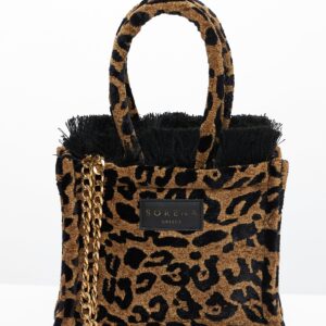 LEOPARD VELVET BROWN MINI TOTE BAG