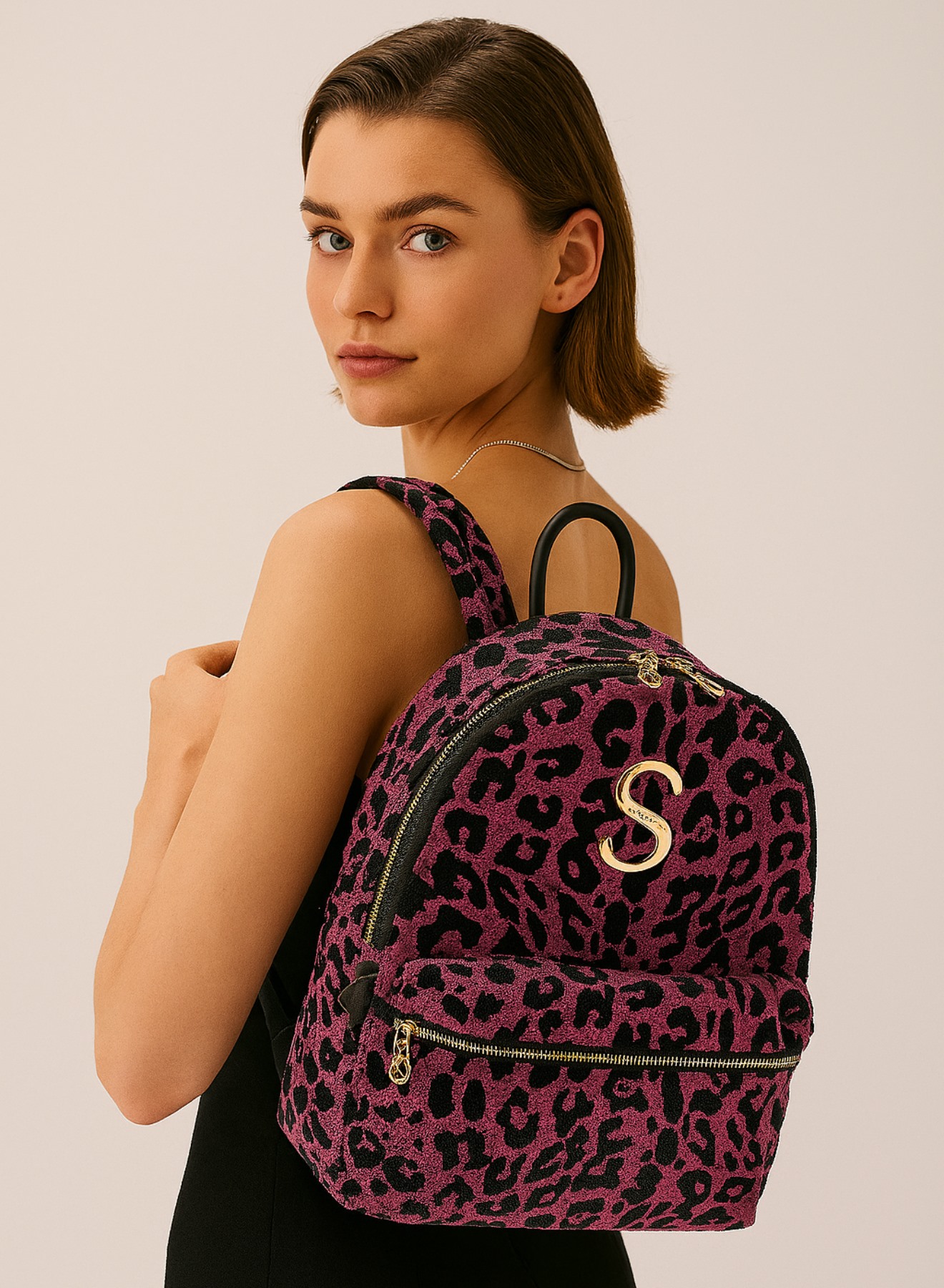 LEOPARD VELVET MAGENTA BACKPACK