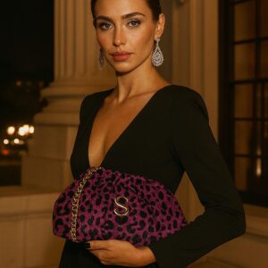 LEOPARD VELVET MAGENTA BUCKET BAG