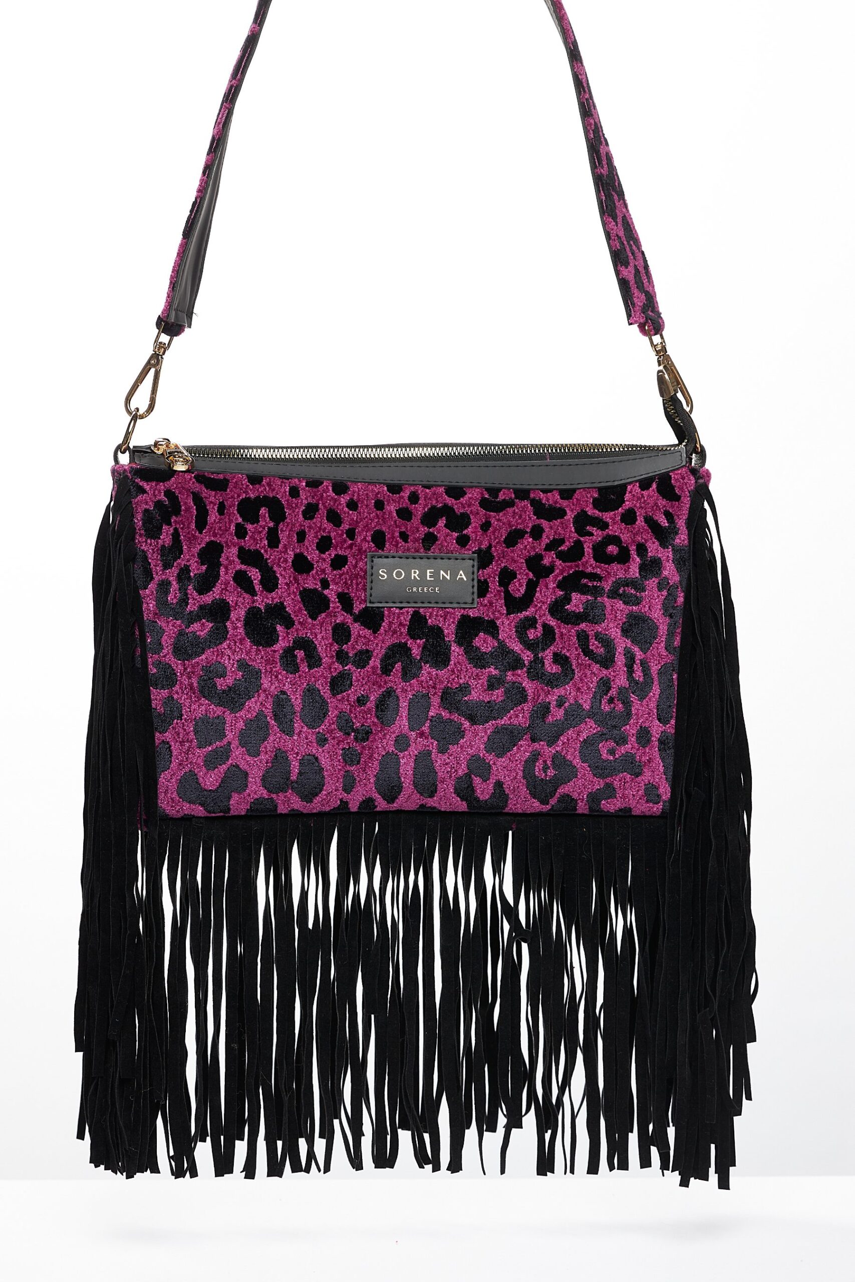 LEOPARD VELVET MAGENTA CROSSBODY BAG - Image 2