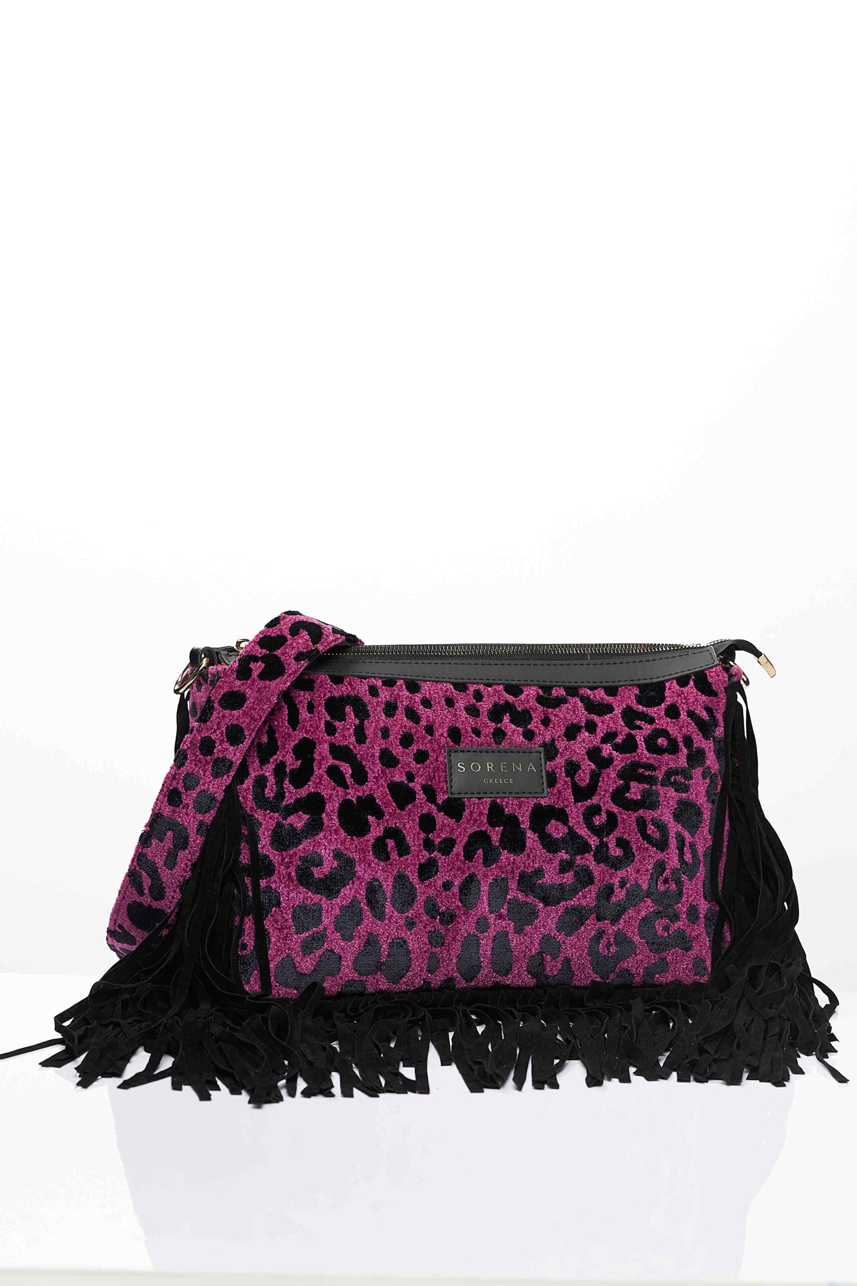 LEOPARD VELVET MAGENTA CROSSBODY BAG - Image 3