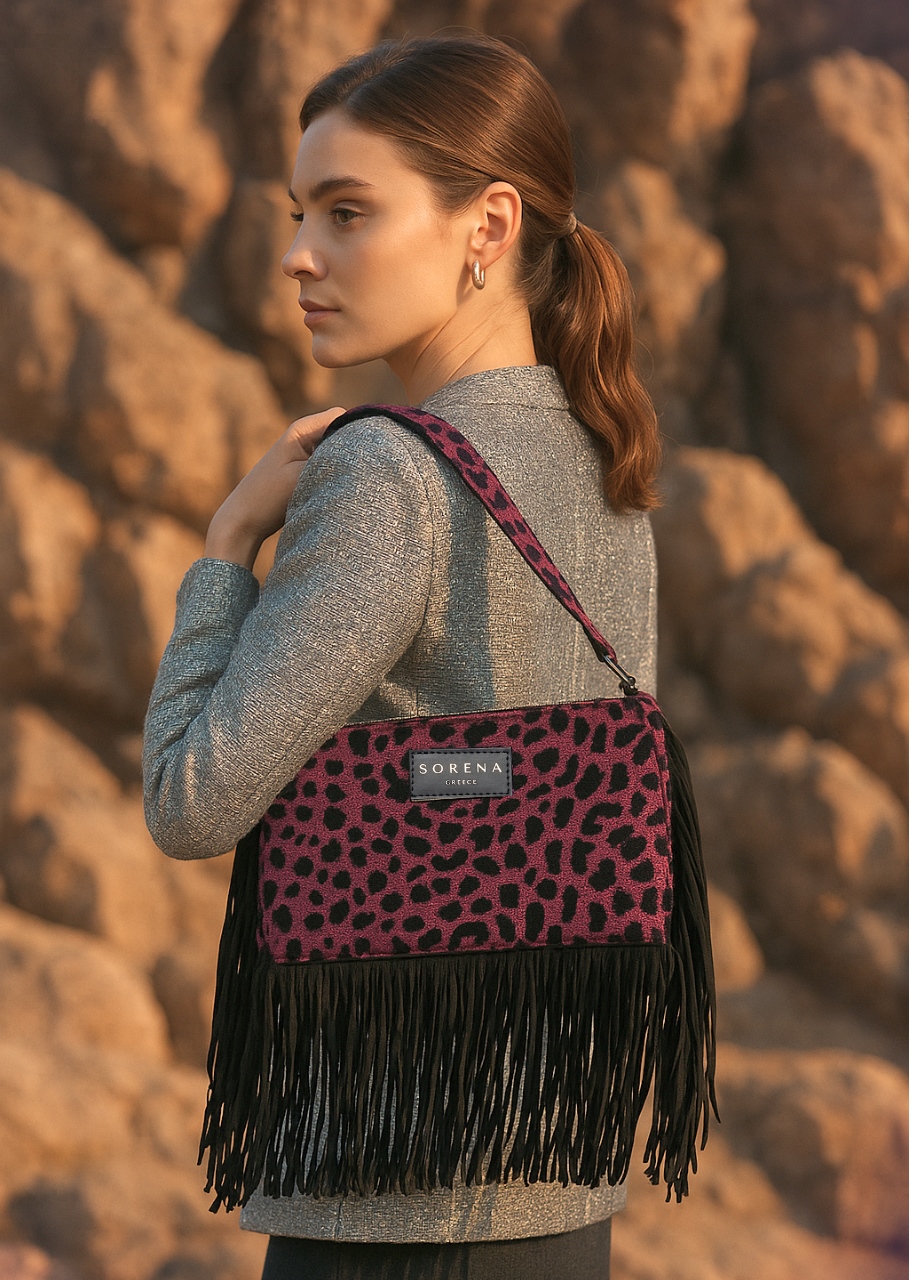 LEOPARD VELVET MAGENTA CROSSBODY BAG