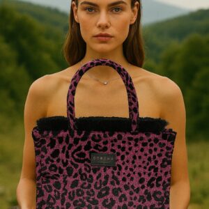 LEOPARD VELVET MAGENTA MEDIUM TOTE BAG