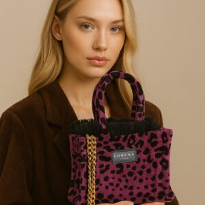 LEOPARD VELVET MAGENTA MINI TOTE BAG