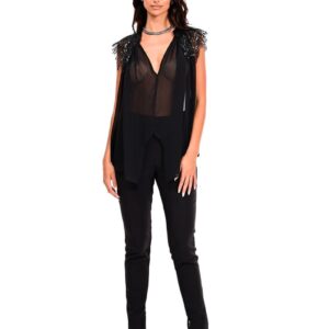 MUSLIN BLOUSE WITH V AND RHINESTONE ON THE SHOULDER-WECOSS