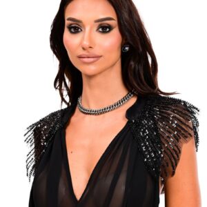 Alternative view of MUSLIN BLOUSE WITH V AND RHINESTONE ON THE SHOULDER-WECOSS