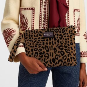 LEOPARD VELVET BROWN CLUTCH-SORENA
