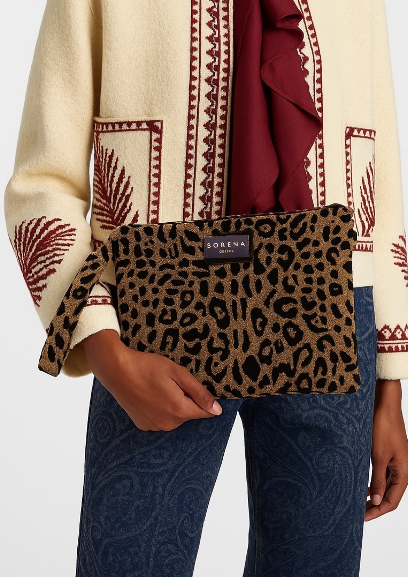 LEOPARD VELVET BROWN CLUTCH-SORENA