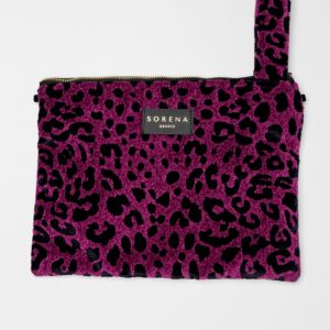 Alternative view of LEOPARD VELVET MAGENTA CLUTCH-SORENA