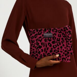 LEOPARD VELVET MAGENTA CLUTCH-SORENA