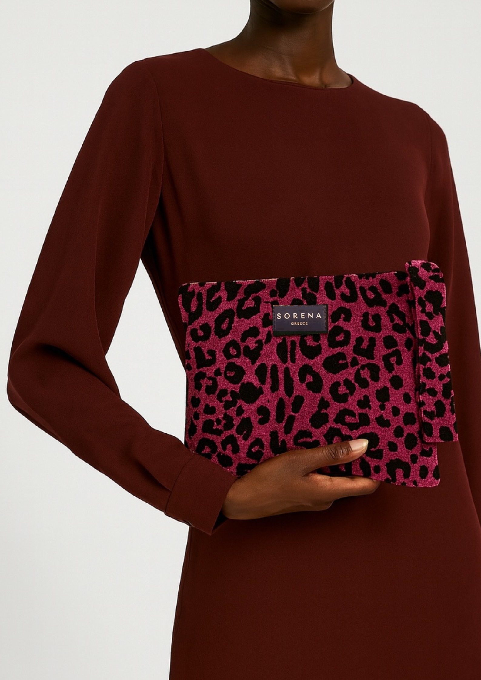 LEOPARD VELVET MAGENTA CLUTCH-SORENA