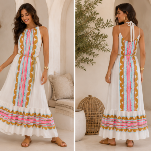 Coral Breeze Halter Maxi Dress