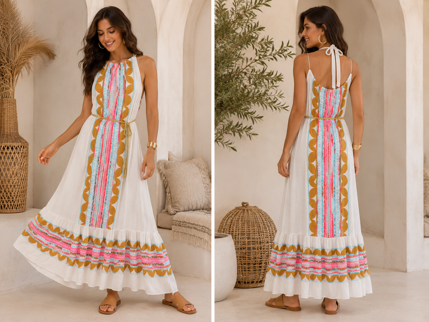 Coral Breeze Halter Maxi Dress