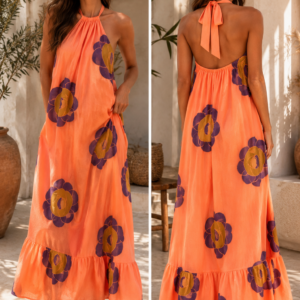 Sunset Bloom Halter Maxi Dress