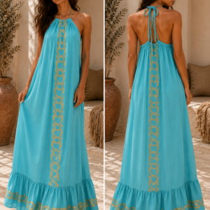 Aegean Breeze Halter Maxi Dress