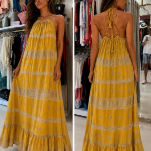Golden Sun Halter Maxi Dress ONE SIZE