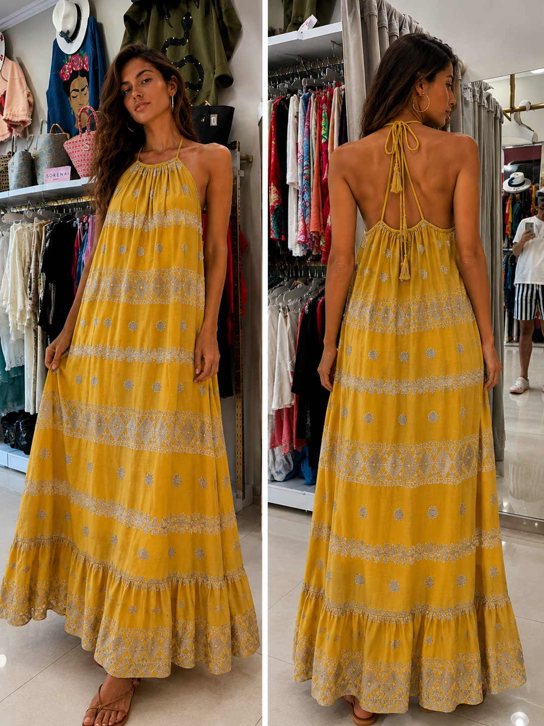 Golden Sun Halter Maxi Dress ONE SIZE